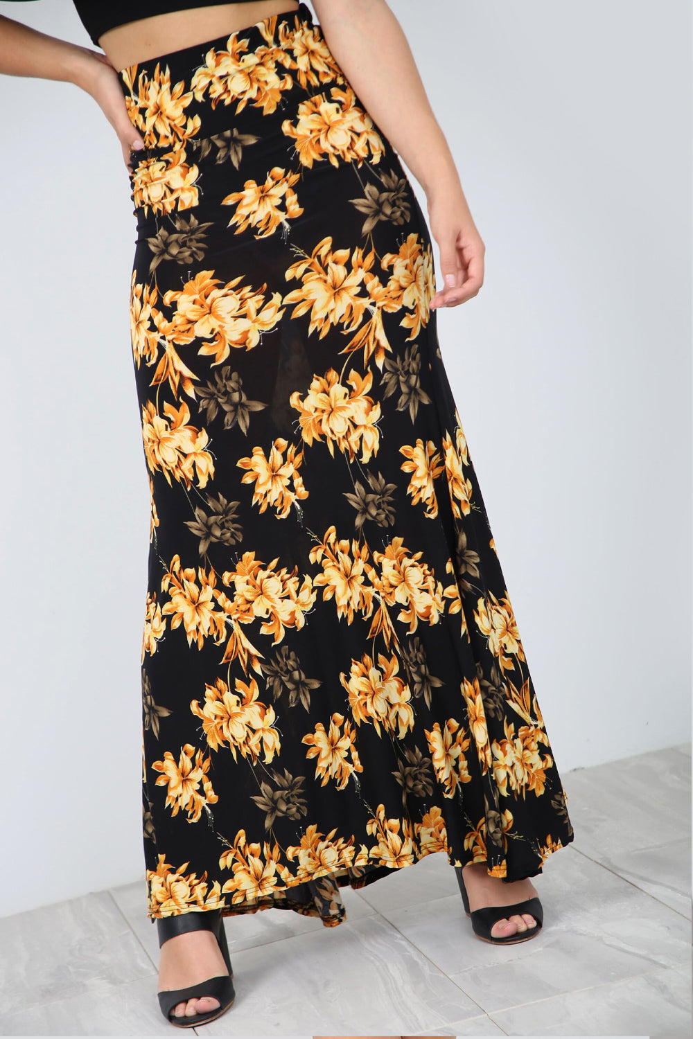 High Waist Yellow Floral Fish Tail Maxi Skirt - bejealous-com