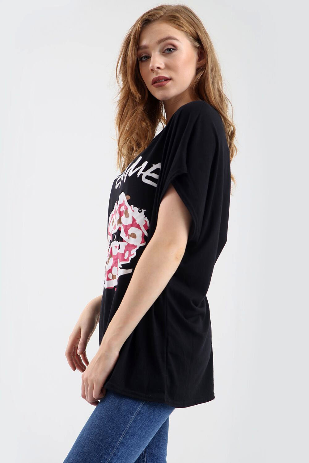 La Femme Graphic Print Oversize Pink Tshirt - bejealous-com