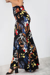 High Waist Black Floral Fishtail Maxi Skirt - bejealous-com