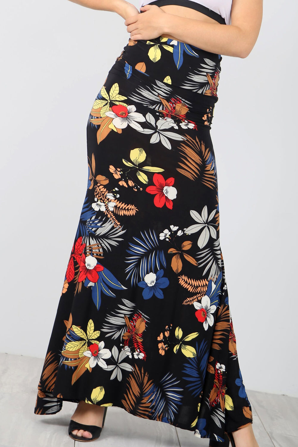 High Waist Black Floral Fishtail Maxi Skirt - bejealous-com