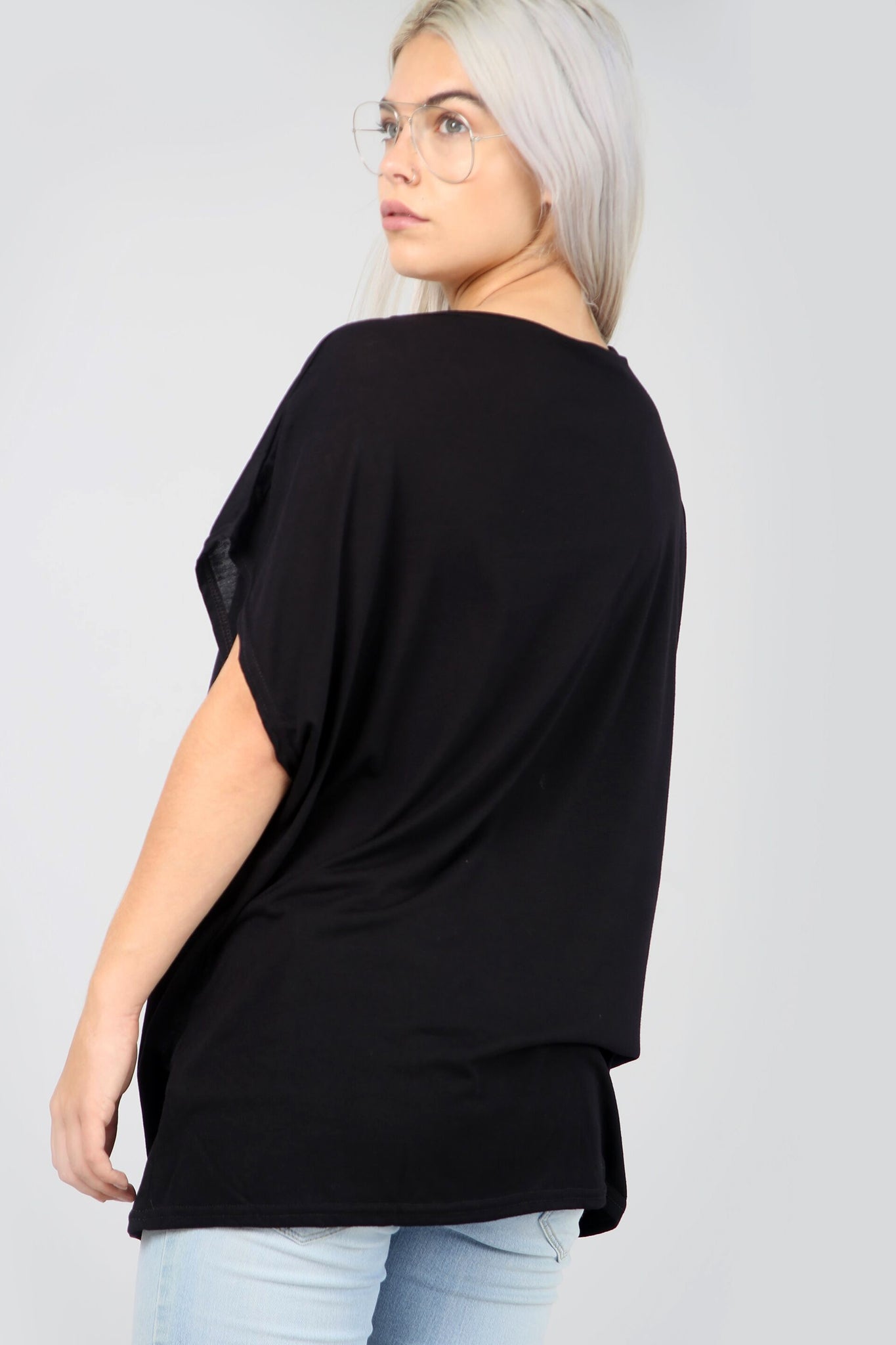 Graphic Print Lips Oversize Black Bat Wing Tshirt - bejealous-com