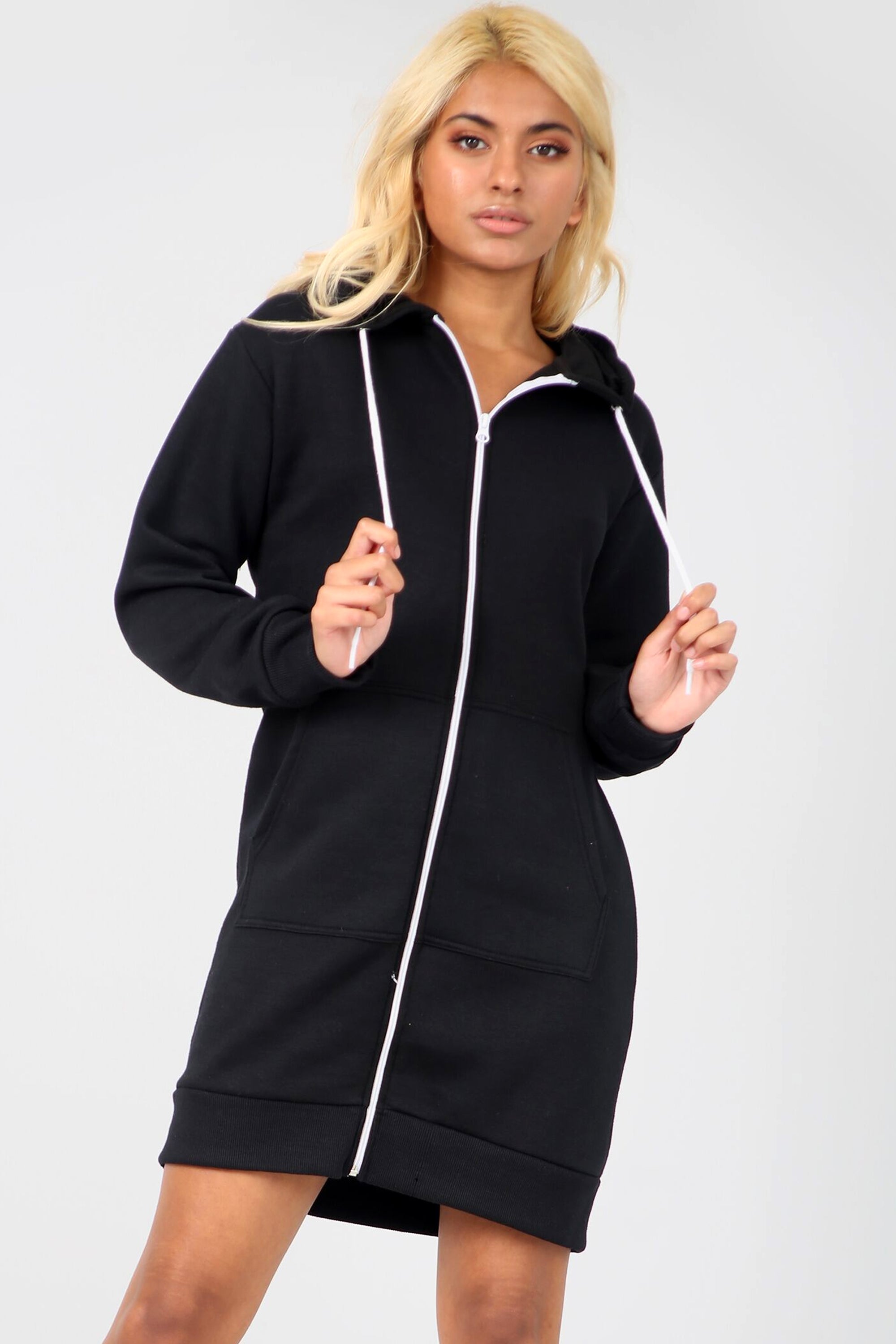 Long Sleeve Hooded Black Sweatshirt Jumper Dress - bejealous-com