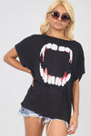 Vampire Fangs Print Black Halloween Tshirt - bejealous-com