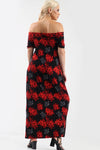 Black Off Shoulder Red Floral Print Maxi Dress - bejealous-com