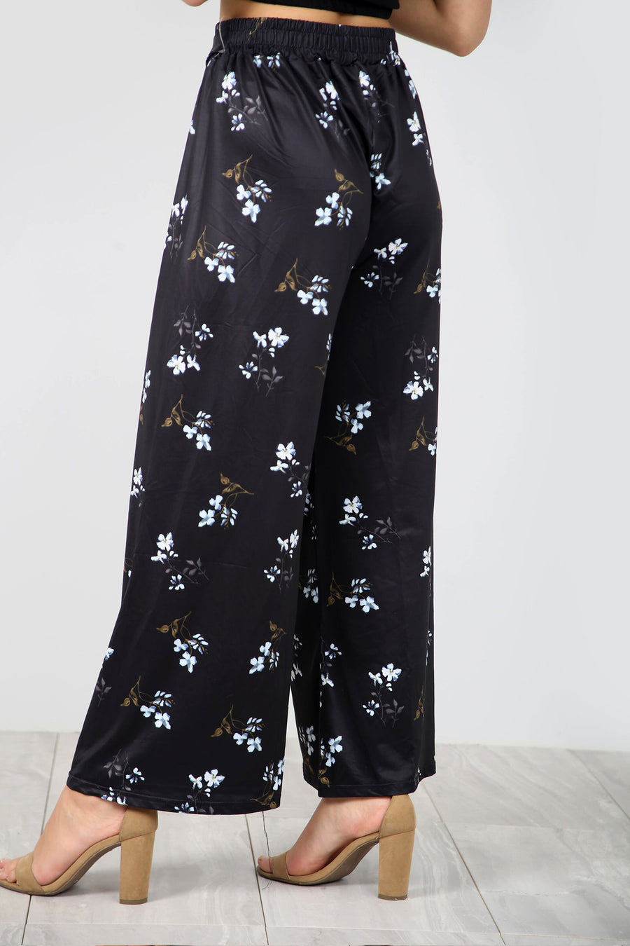 High Waist Belted Blue Floral Palazzo Trousers - bejealous-com