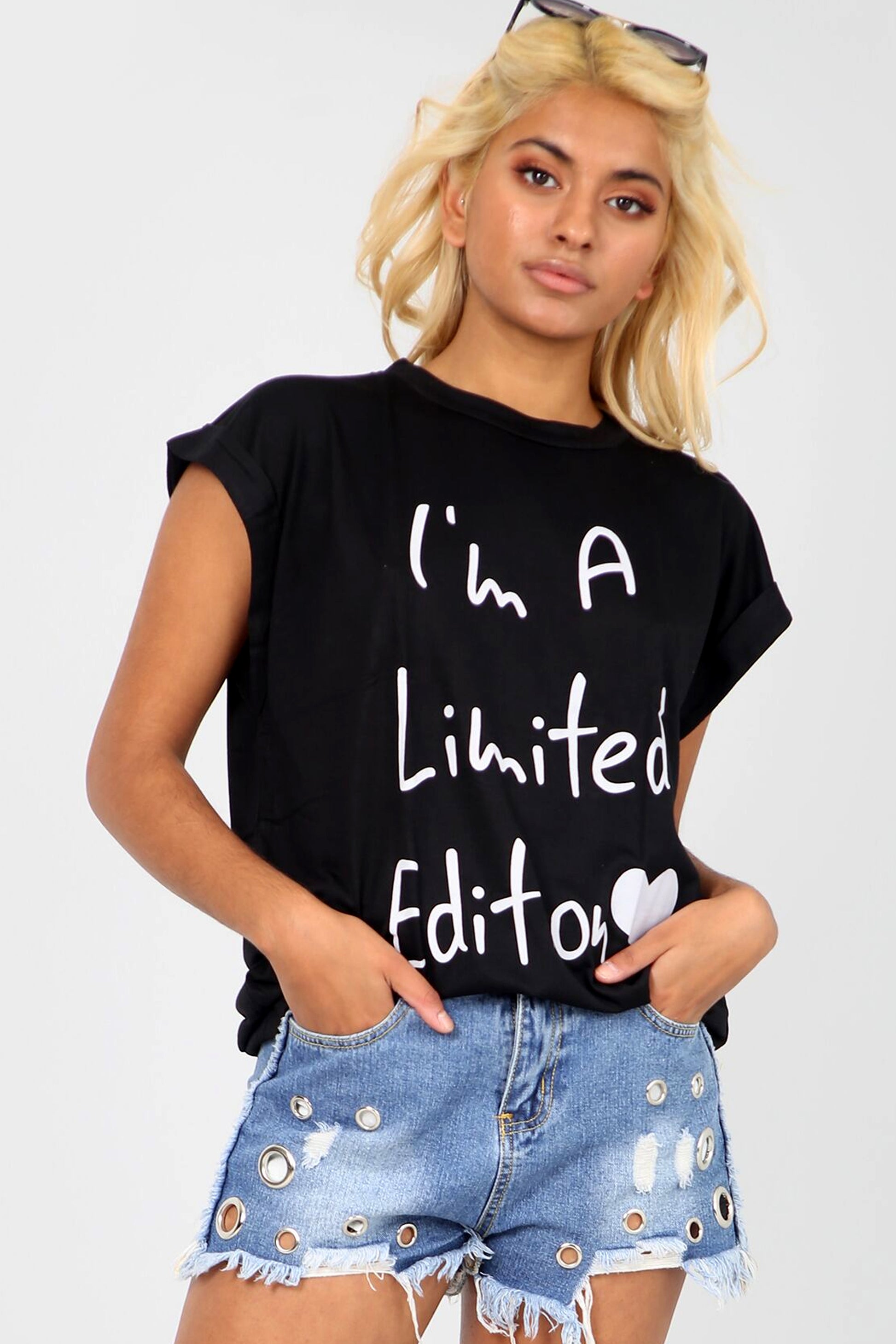 I Am Limited Edition Slogan Turn Up Sleeve Tshirt - bejealous-com