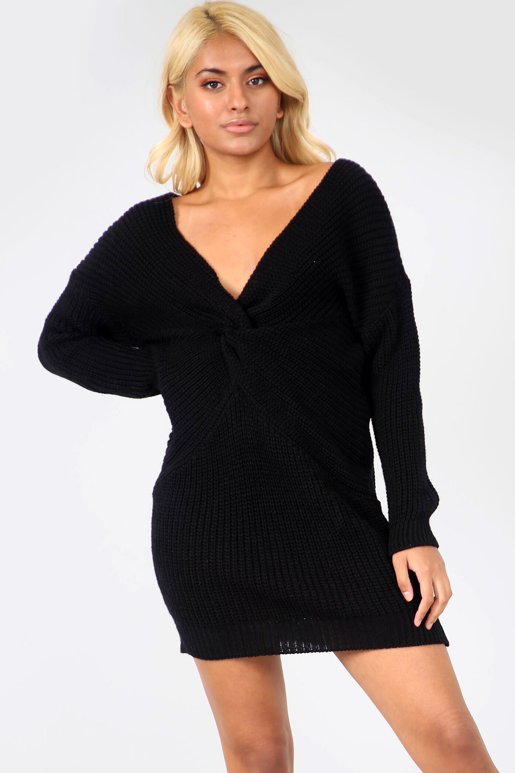 Elyssa Twist Front Oversized Knitted Jumper Dress - bejealous-com