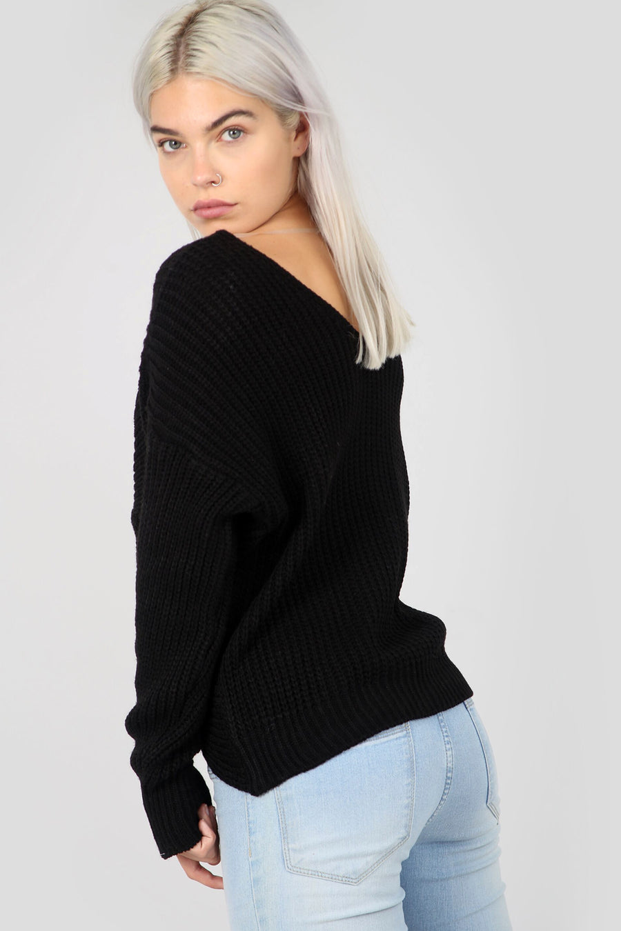 Twisted Front Black Chunky Knit Jumper - bejealous-com