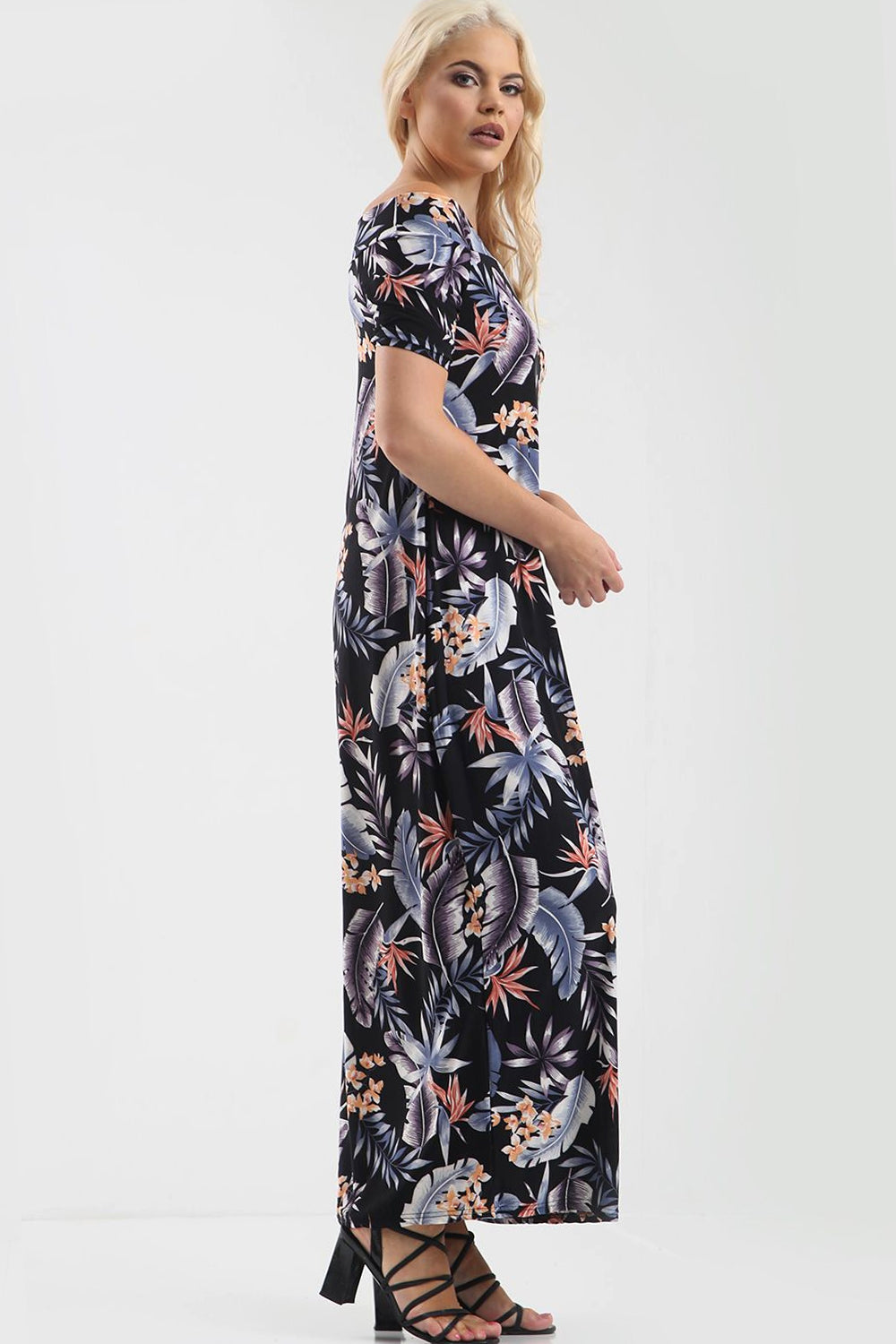 Off Shoulder Blue Floral Print Maxi Dress - bejealous-com
