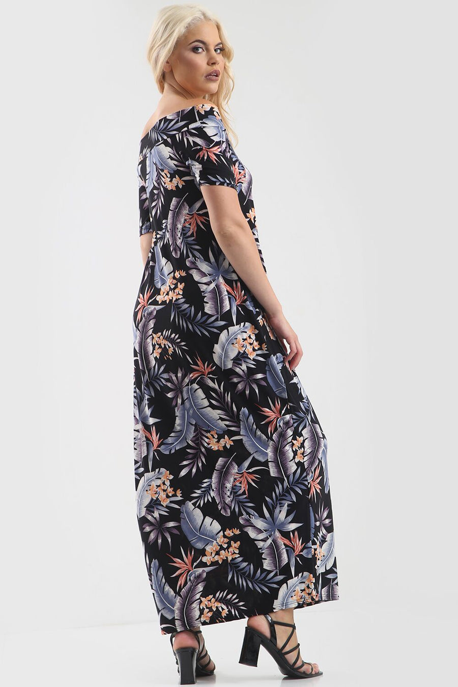 Off Shoulder Blue Floral Print Maxi Dress - bejealous-com