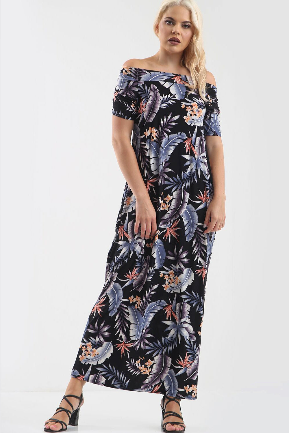 Off Shoulder Blue Floral Print Maxi Dress - bejealous-com
