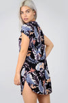 Floral Leaf Print Curved Hem Baggy Tshirt Dress - bejealous-com