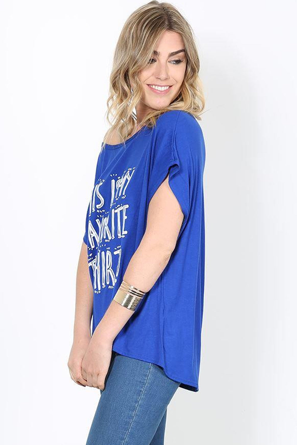 Bat Wing Oversize Slogan Print TShirt - bejealous-com