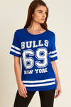Sporty Bulls Slogan Print Blue Baggy Tshirt - bejealous-com