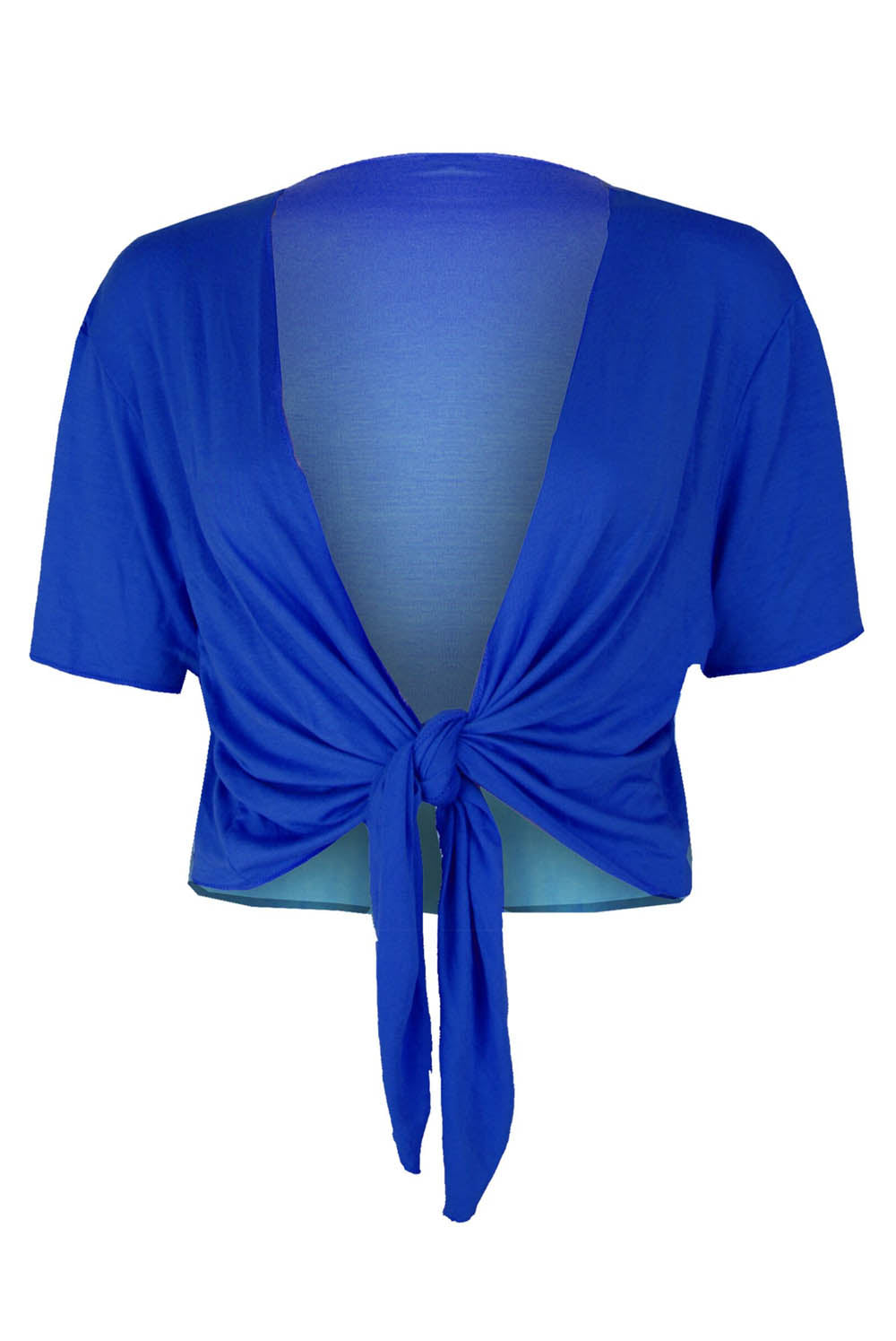 Tie Front Basic Jersey Short Sleeve Shrug - bejealous-com