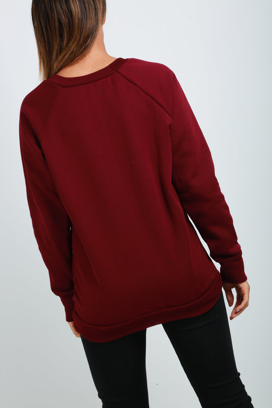 Long Sleeve Graphic Skull Print Burgundy Sweatshirt - bejealous-com