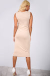 Sleeveless Basic Jersey Khaki Bodycon Midi Dress - bejealous-com