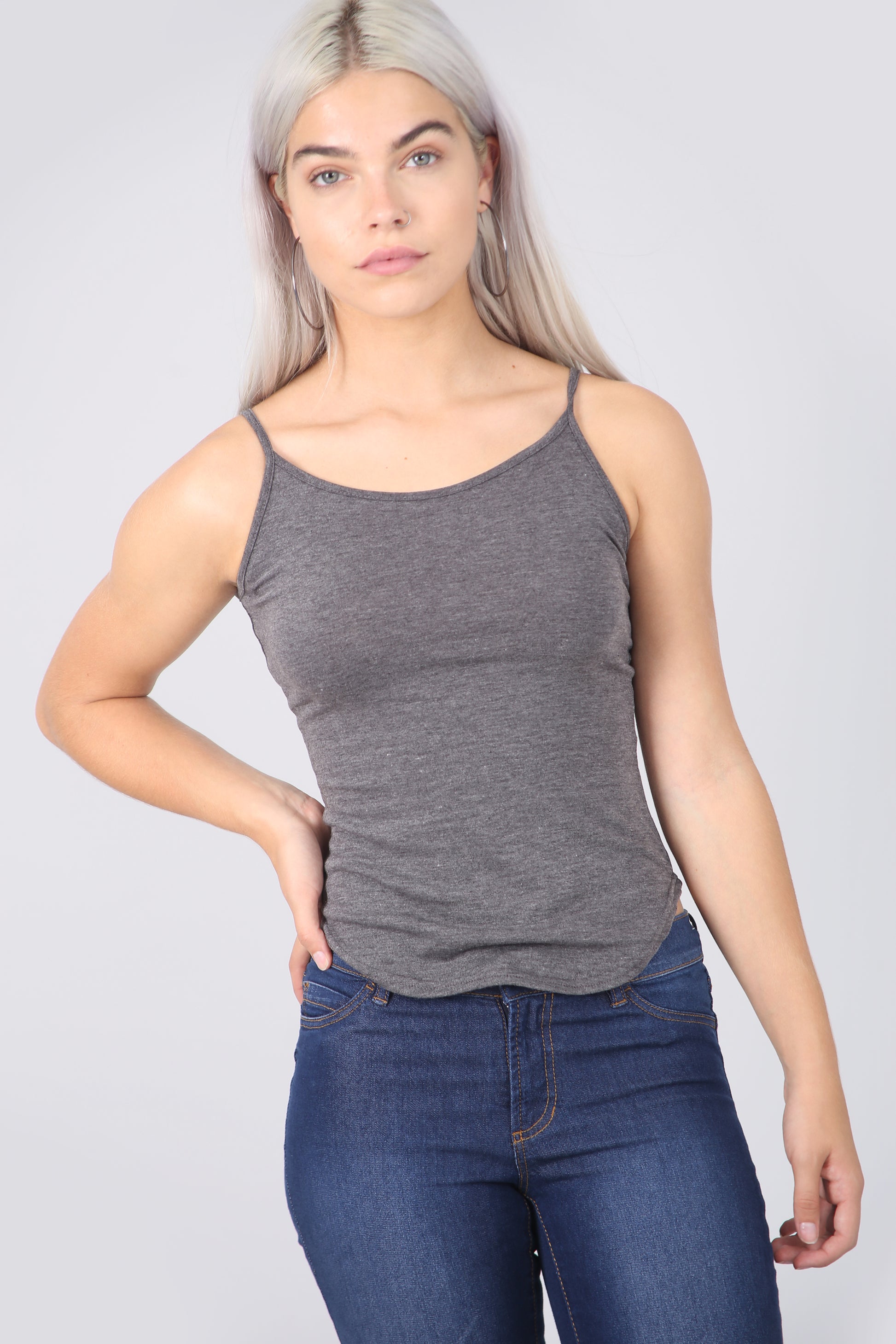 Cami Curved Hem Black Basic Jersey Vest Top - bejealous-com