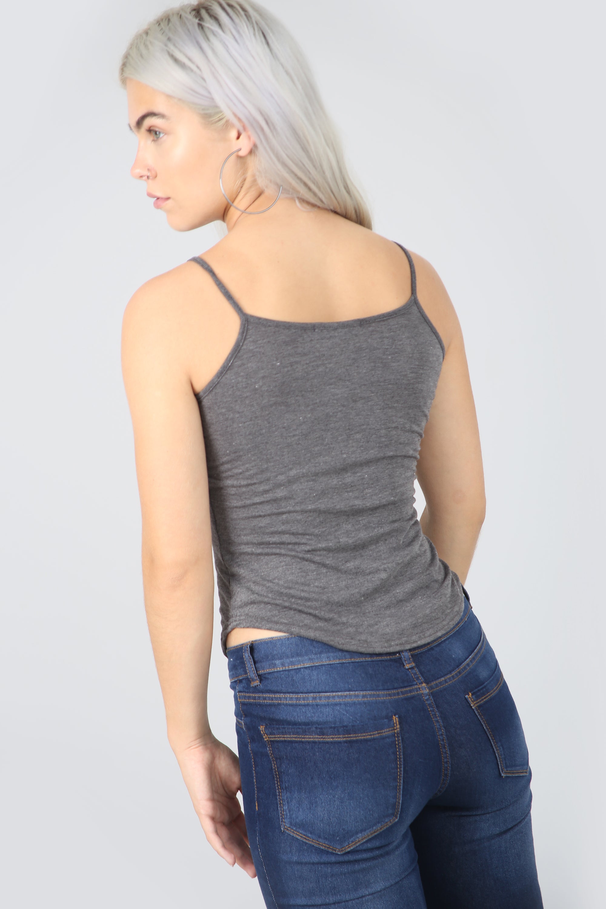 Cami Curved Hem Grey Basic Jersey Vest Top - bejealous-com