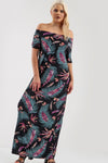 Off Shoulder Black Tropical Print Maxi Dress - bejealous-com