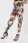 High Waist Slinky Harem Floral Print Cuffed Pants - bejealous-com