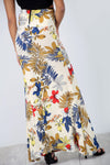 High Waist Beige Floral Fishtail Maxi Skirt - bejealous-com