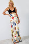 High Waist Beige Floral Fishtail Maxi Skirt - bejealous-com