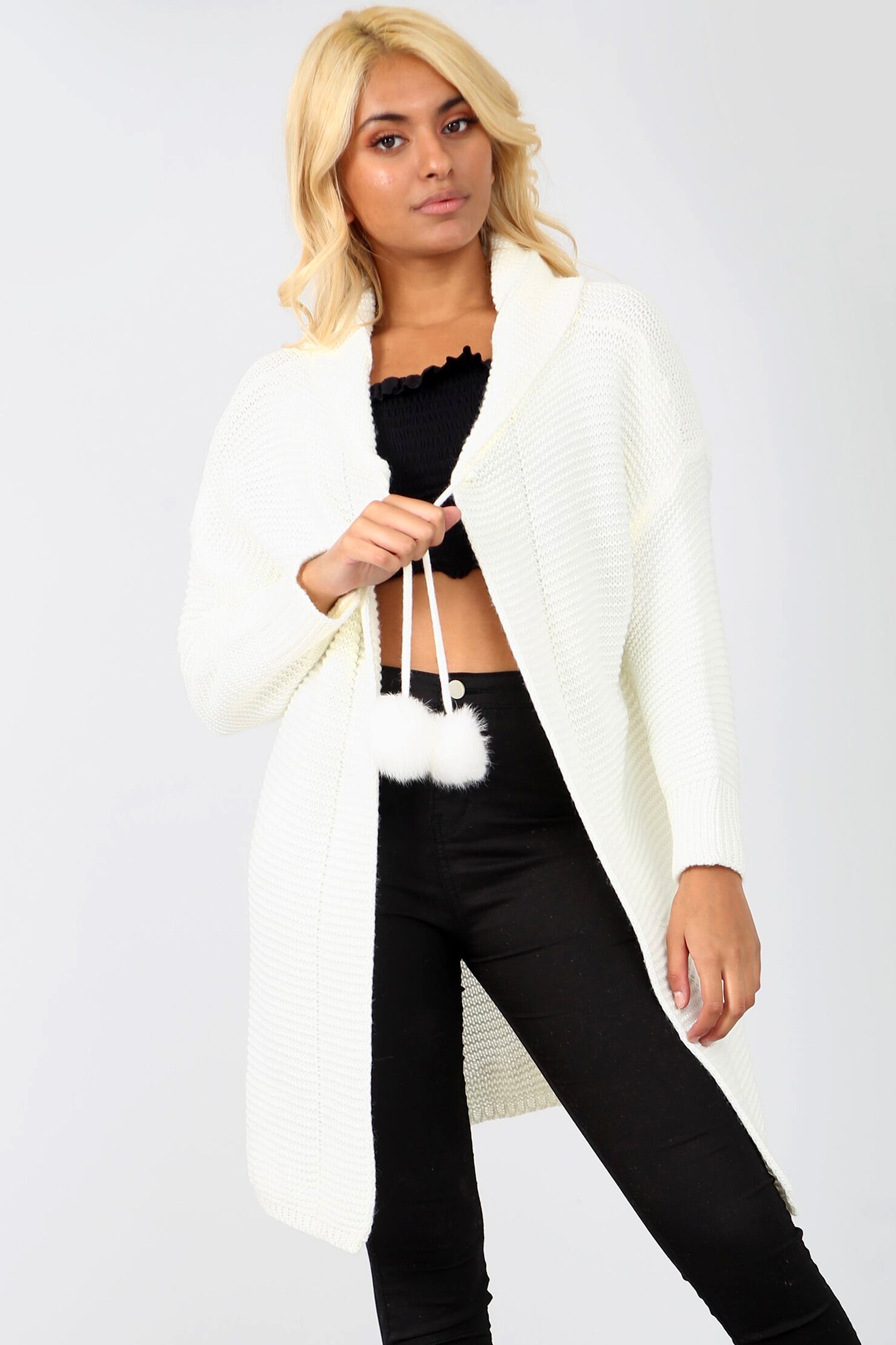Jamelia Pom Pom Long Sleeve Hooded Cardigan - bejealous-com