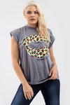 Leopard Print Lips Graphic Print Baggy Tshirt - bejealous-com