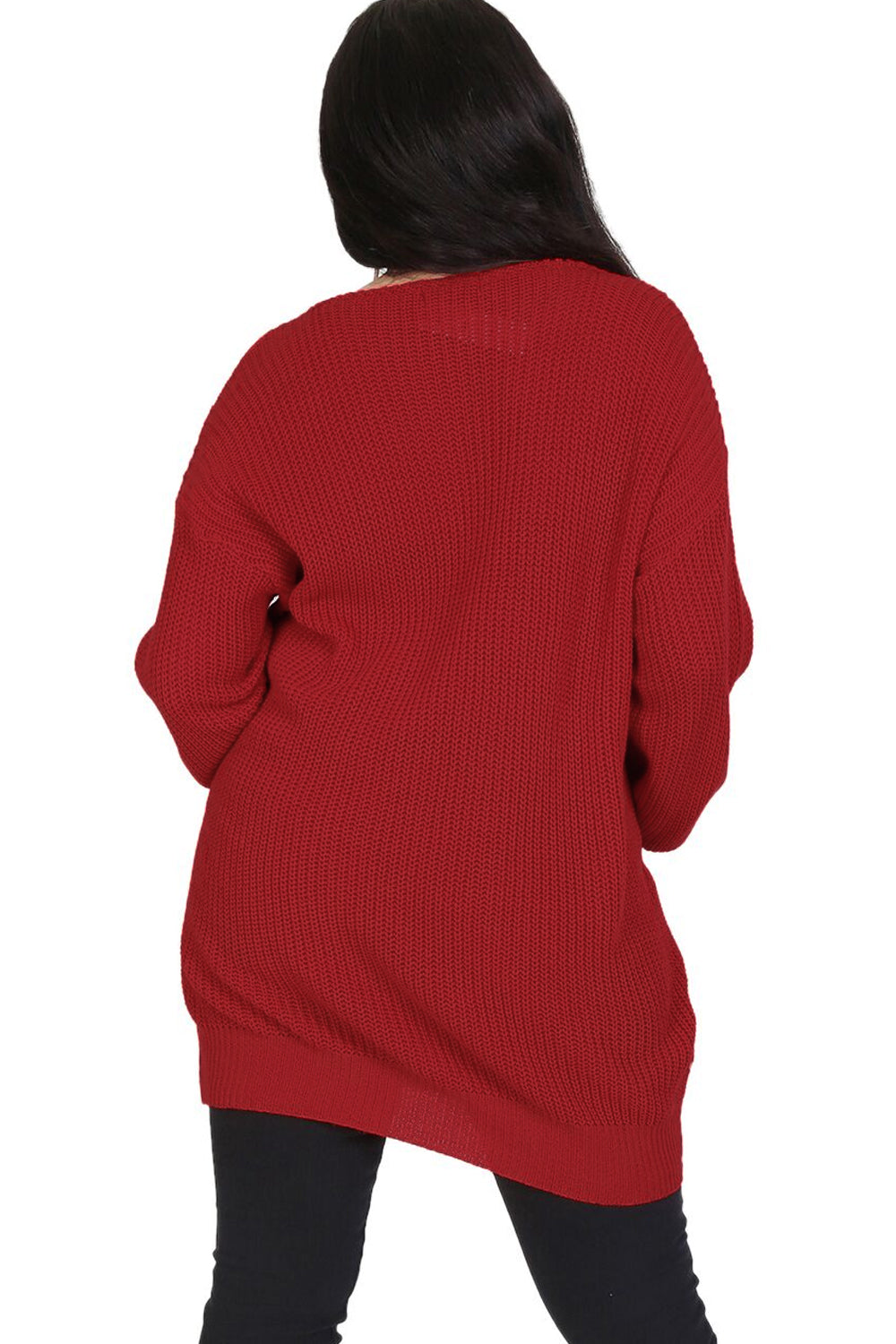 V Neck Chunky Knit Red Oversize Jumper - bejealous-com