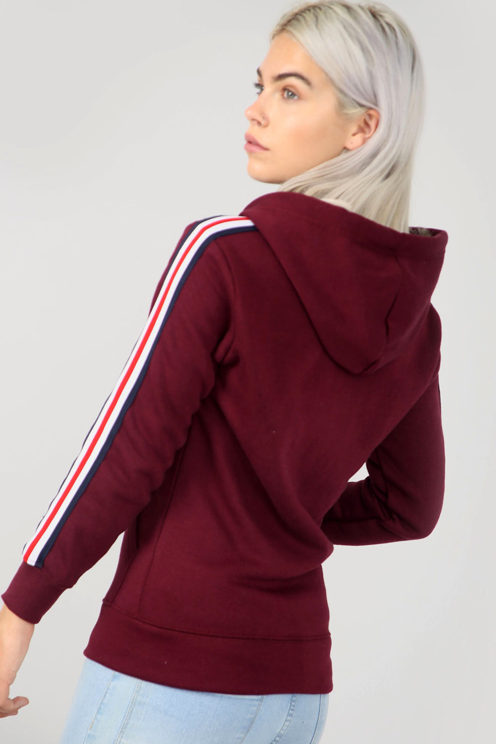 Fran Striped Sleeve Zip Front Hoodie - bejealous-com