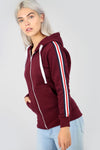 Fran Striped Sleeve Zip Front Hoodie - bejealous-com