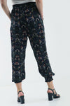 High Waisted Black Floral Chiffon Cuffed Leg Trousers - bejealous-com