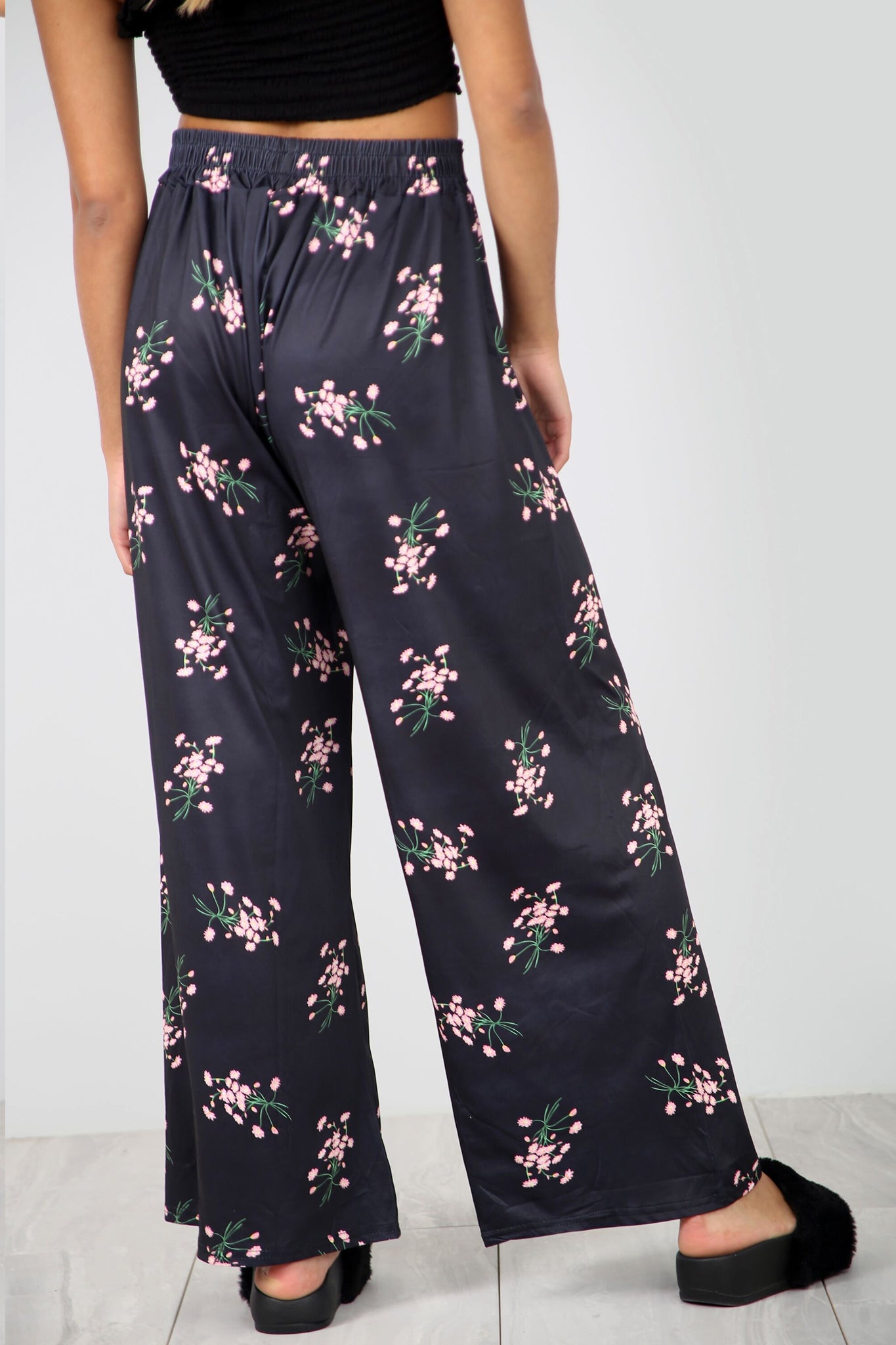 High Waist Belted Pink Floral Palazzo Trousers - bejealous-com