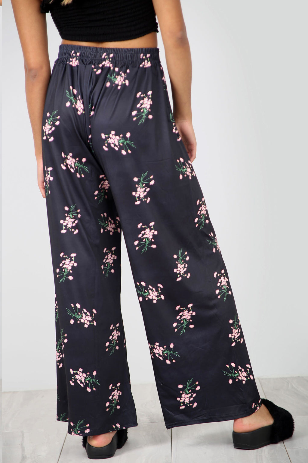 High Waist Belted Pink Floral Palazzo Trousers - bejealous-com
