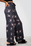 High Waist Belted Pink Floral Palazzo Trousers - bejealous-com