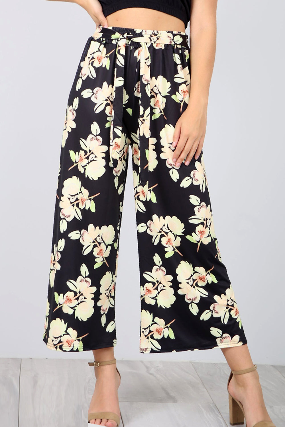 High Waist Floral Print Cropped Leg Culottes - bejealous-com
