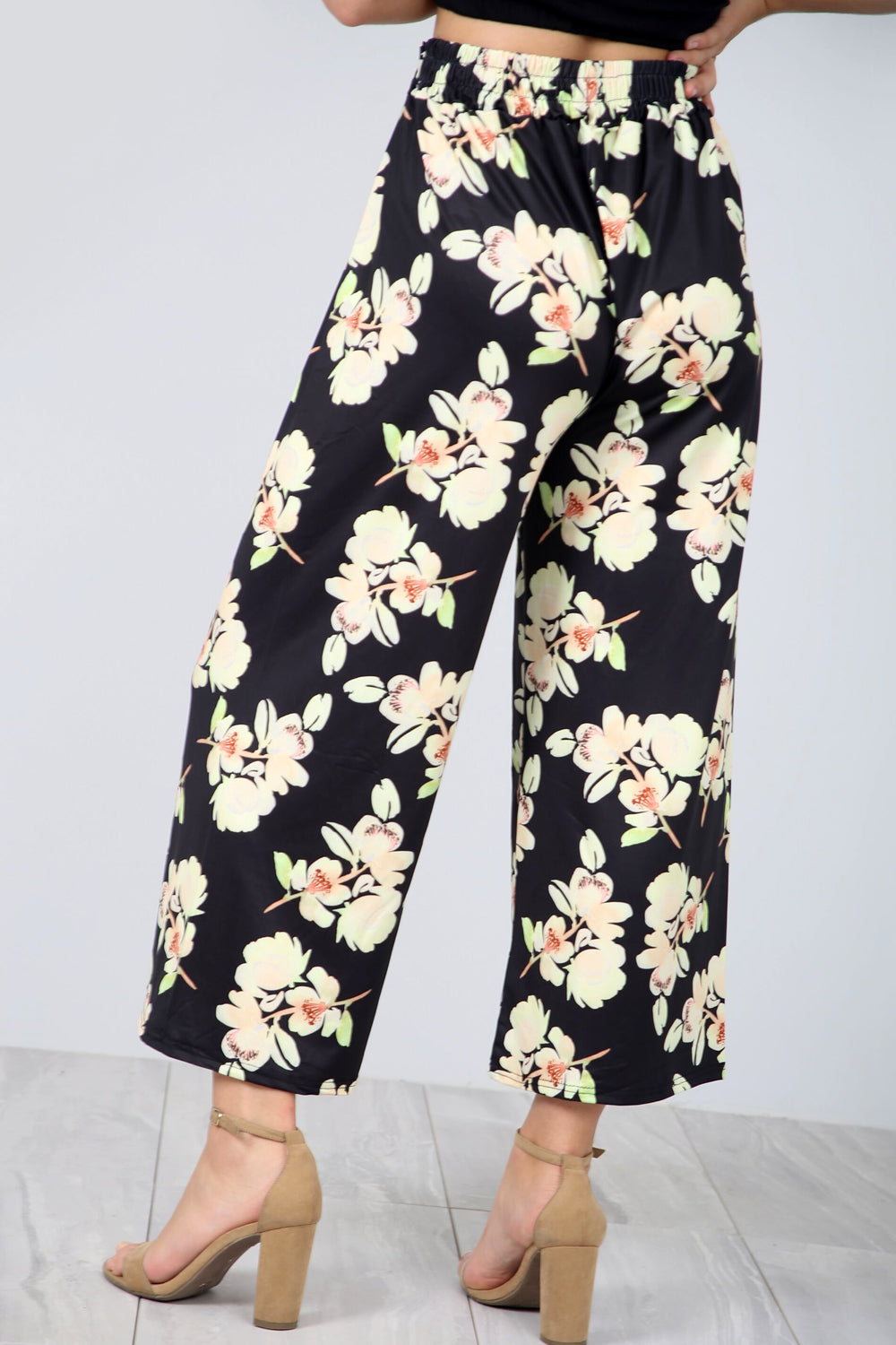 High Waist Floral Print Cropped Leg Culottes - bejealous-com