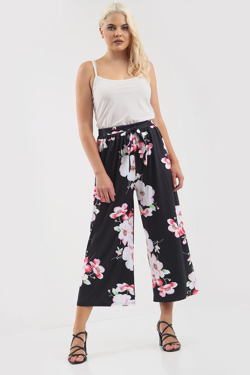High Waist Floral Print Wide Leg Culotte Trousers - bejealous-com