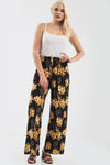 High Waist Yellow Floral Wide Leg Trousers - bejealous-com