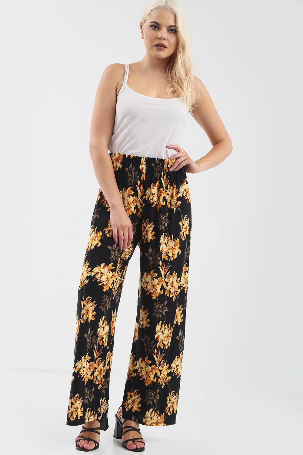 High Waist Red Floral Wide Leg Trousers - bejealous-com