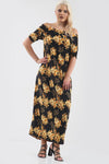 Black Off Shoulder Red Floral Print Maxi Dress - bejealous-com