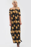 Black Off Shoulder Red Floral Print Maxi Dress - bejealous-com