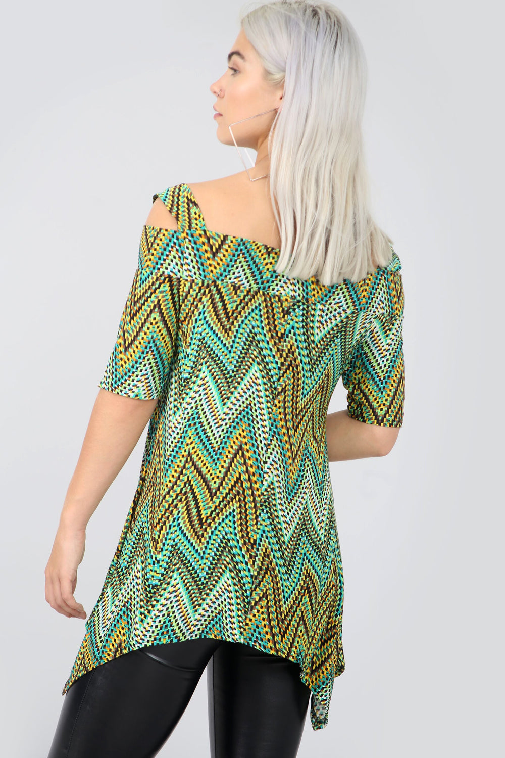 Cold Shoulder Green Aztec Print Swing Top - bejealous-com