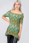 Cold Shoulder Green Aztec Print Swing Top - bejealous-com