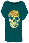Gold Foil Skull Print Oversized Bat Wing Tshirt - bejealous-com