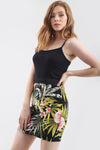 High Waist Green Tropical Print Mini Skirt - bejealous-com