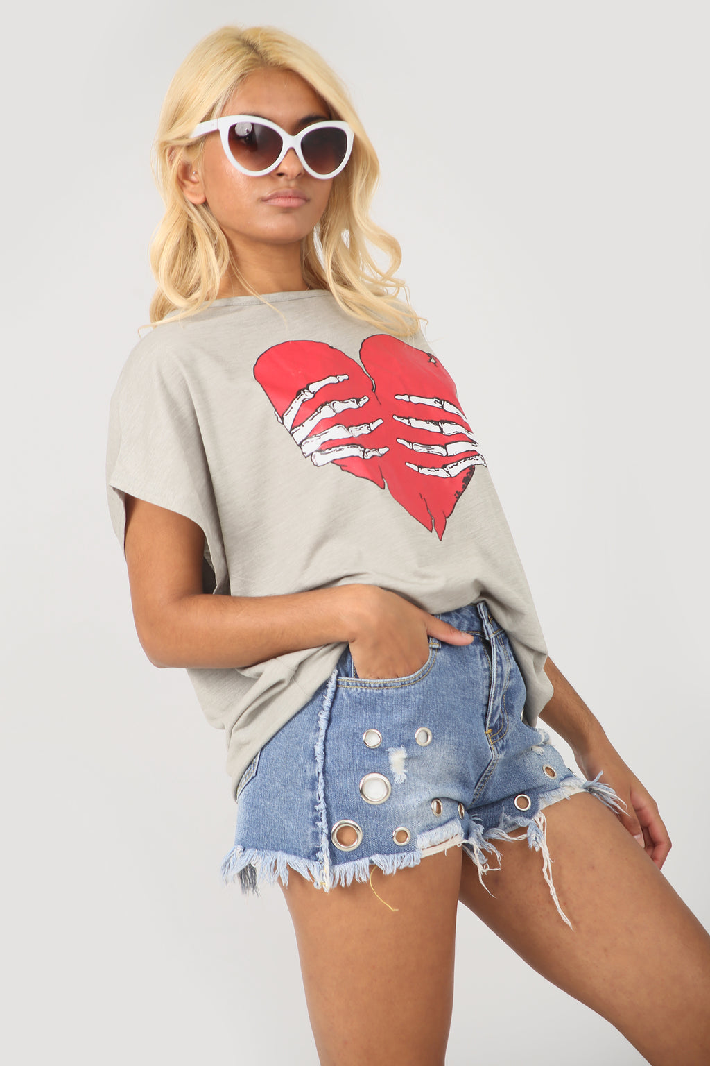 Halloween Graphic Print Oversize Grey Tshirt - bejealous-com