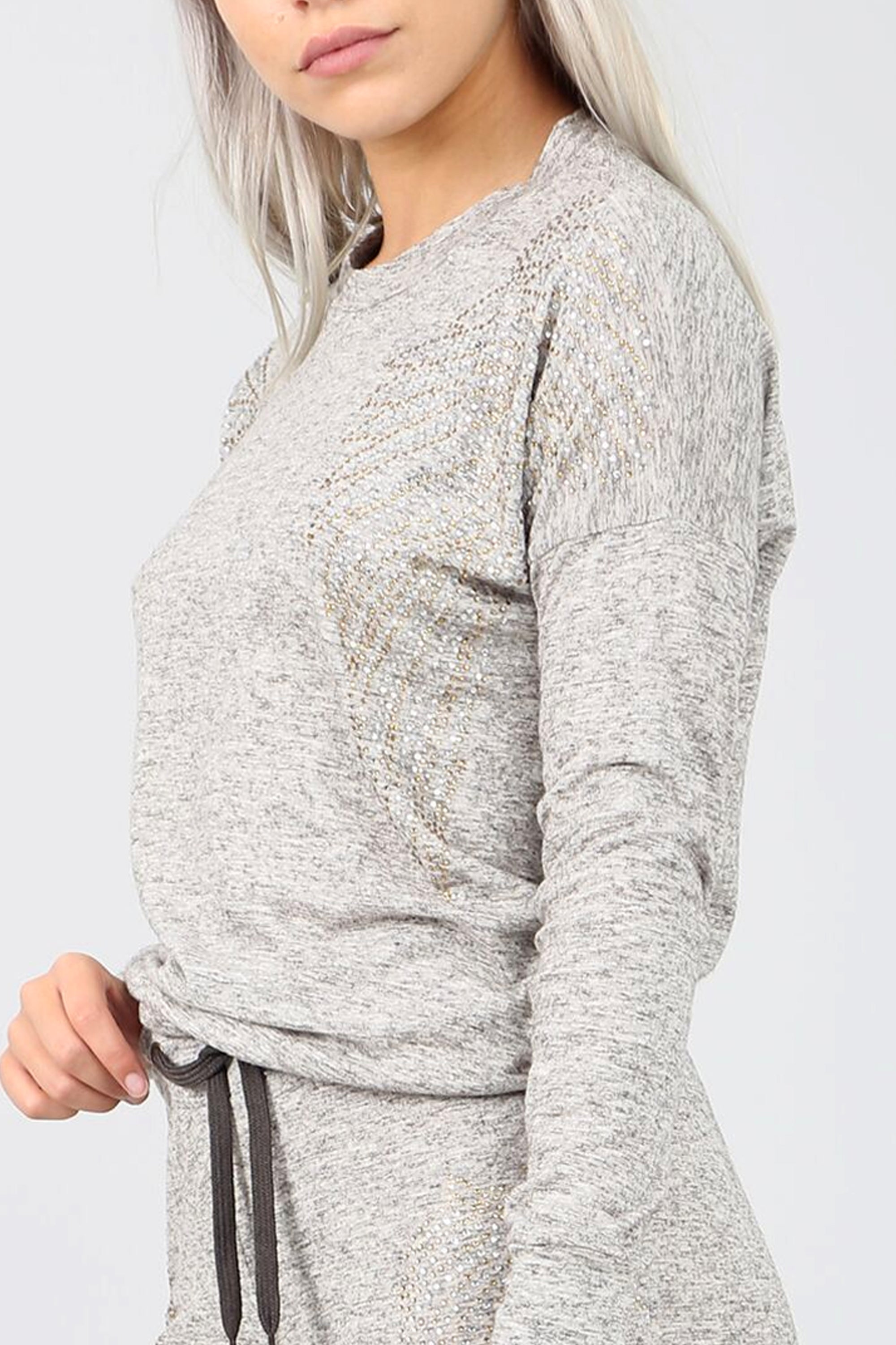 Diamonte Fine Knit Grey Lounge Wear Coord Set - bejealous-com