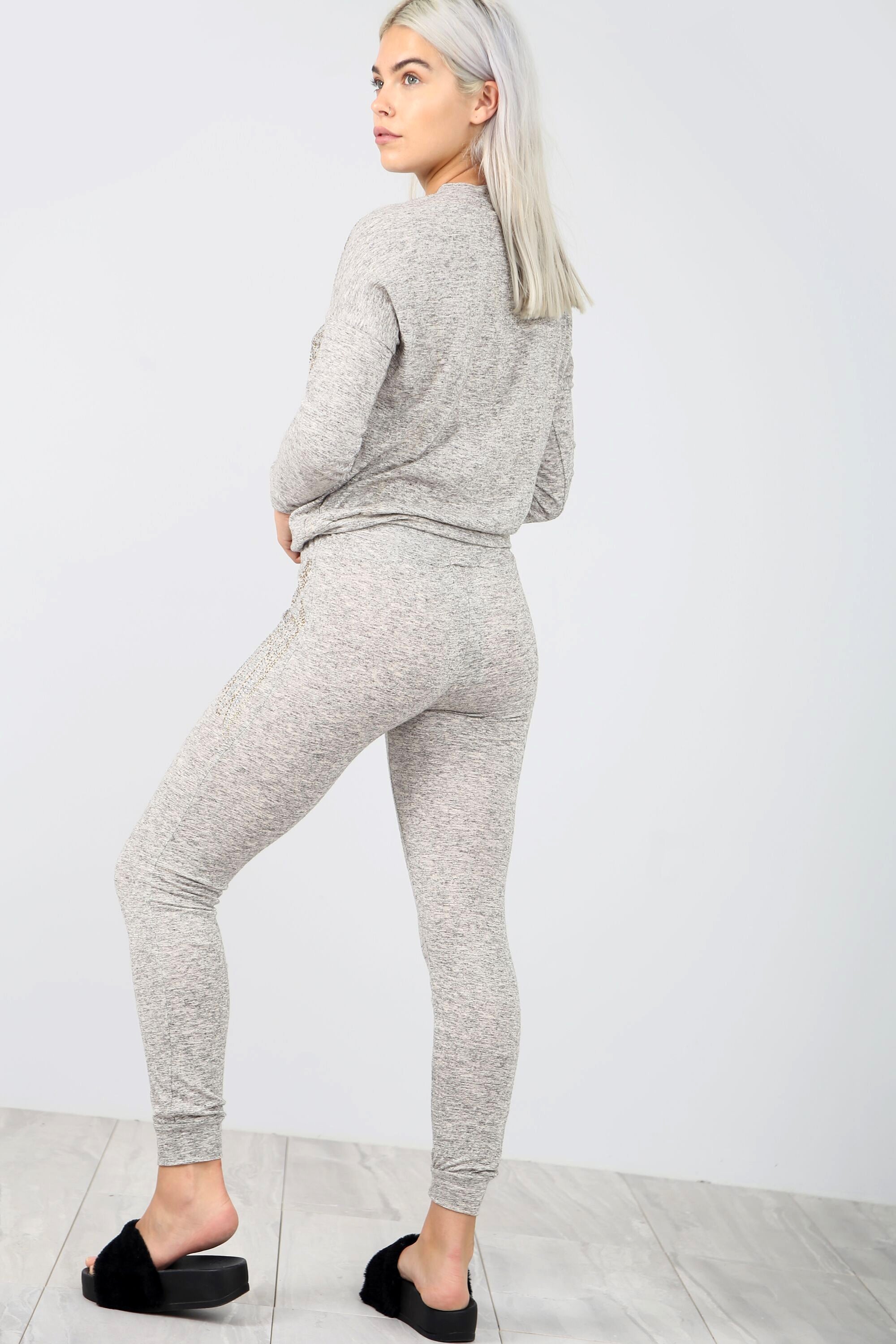 Diamonte Fine Knit Grey Lounge Wear Coord Set - bejealous-com